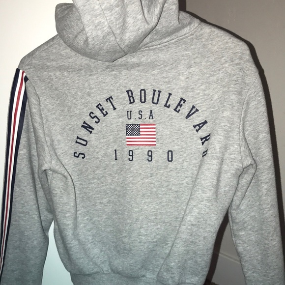 Grey hoodie with blue white and red on sides! - Picture 3 of 3